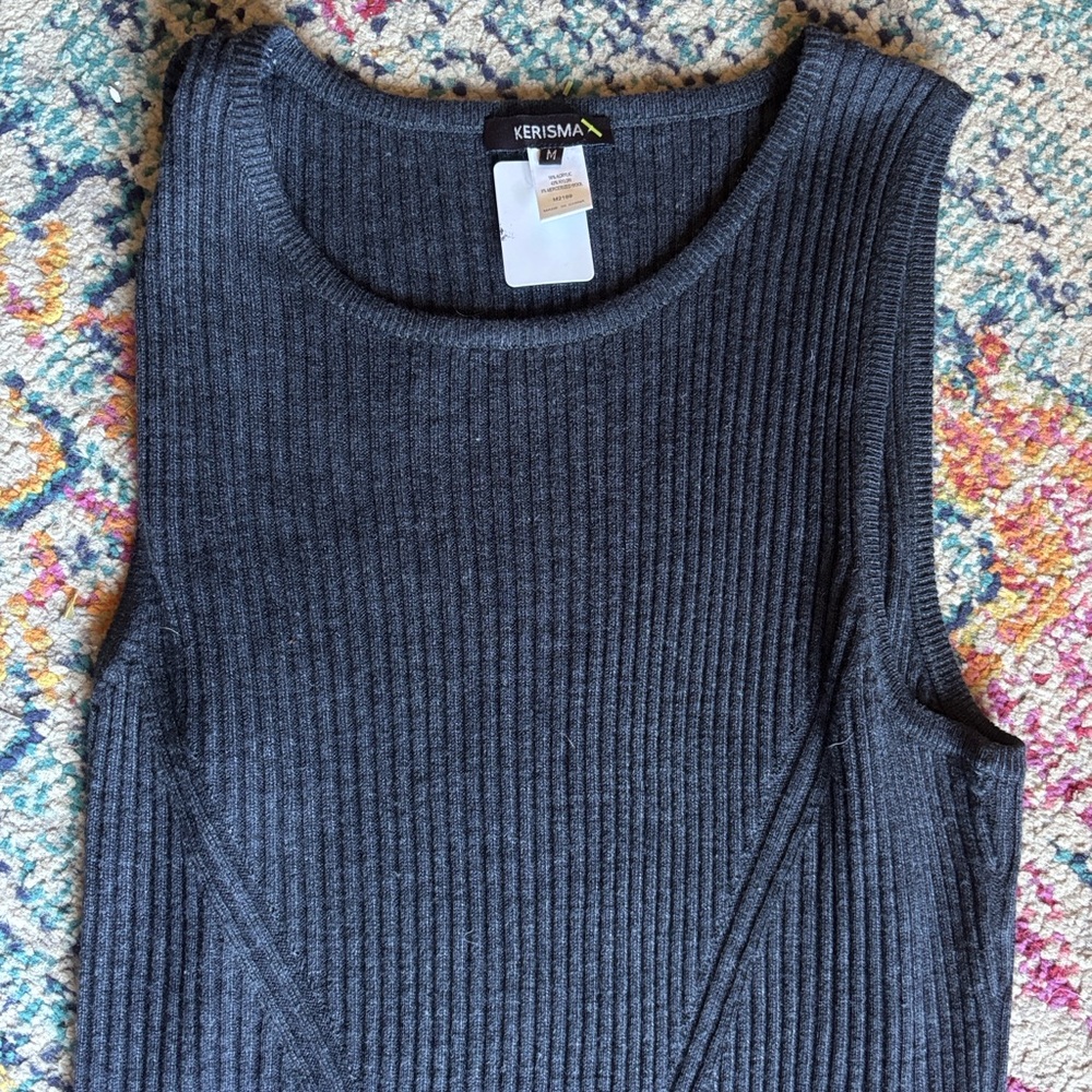 KERISMA Mercerized Wool Blend Ribbed Maxi Dress Charcoal Gray Medium Sleeveless